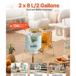 Drikkedispenser 8L, Glasdispenser til Fester, med Stativ, 2 Stykker Pakke Online