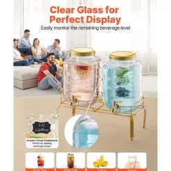 Drikkedispenser 8L, Glasdispenser til Fester, med Stativ, 2 Stykker Pakke Online