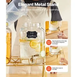 Drikkedispenser 8L, Glasdispenser til Fester, med Stativ, 2 Stykker Pakke Online