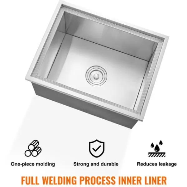 Isspande & Kølere>Drop-in iskeholder i rustfrit stål, 22"L x 17"B x 12"H, 40 qt kommerciel isbar til udendørs brug med afløb og prop. Ideel til vin og øl.