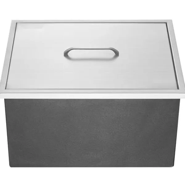 Isspande & Kølere>Drop-in iskeholder i rustfrit stål, 22"L x 17"B x 12"H, 40 qt kommerciel isbar til udendørs brug med afløb og prop. Ideel til vin og øl.