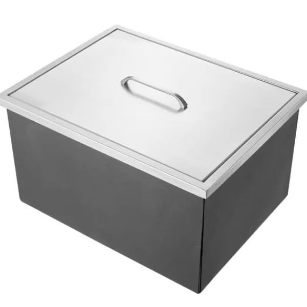 Isspande & Kølere>Drop-in iskeholder i rustfrit stål, 22"L x 17"B x 12"H, 40 qt kommerciel isbar til udendørs brug med afløb og prop. Ideel til vin og øl.