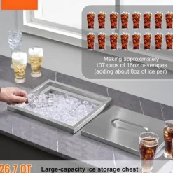 Isspande & Kølere>Drop-in isokiste, 14"L x 12"B x 18"H i rustfrit stål, kommerciel isbeholder med låg. Inkluderer afløb til kolde drikke.