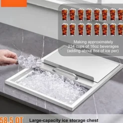 Isspande & Kølere>Drop-in-iskiste i rustfrit stål, 24"L x 18"B x 13"H, kommerciel isbeholder med skydedæksel, inkl. afløbsrør til kolde drikke.