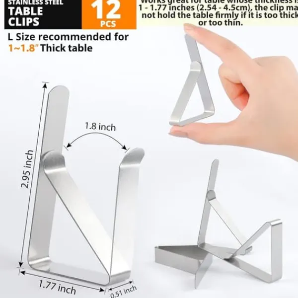 Dugklemme & -Vægte>Dugklemmer i rustfrit stål, 12-pak, velegnet til hjemmet, restaurant, picnic, fest, spisebord, holder borde op til 4,8 cm tykke