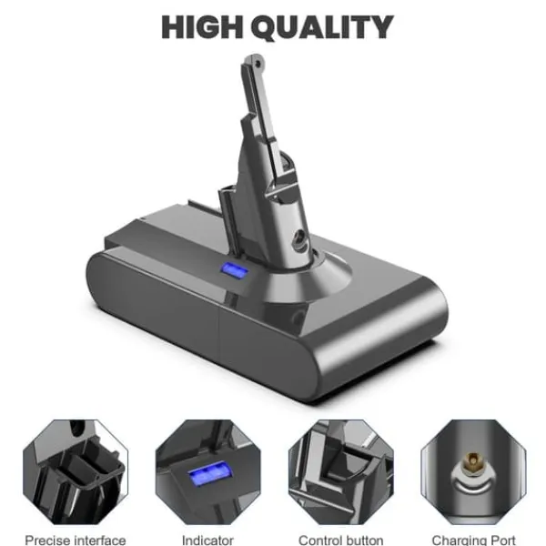 Dyson V8 batteri 6800 mAh, erstatningsbatteri til V8 Absolute/Animal (SV10), lysegrå, genopladeligt Best