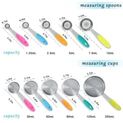 Ejoyous 10 stk. målebægre og skeer i rustfrit stål med silikonehåndtag Køkken M Clearance