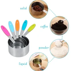 Ejoyous 10 stk. målebægre og skeer i rustfrit stål med silikonehåndtag Køkken M Clearance