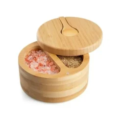Elegant bambus salt- og peberbeholder med låg og ske (91710001)