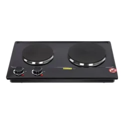 Bordkomfur>Elektrisk bordkomfur - Dobbelt kogeplade - 2500 W - 2 zoner - Drejeknap, 6 trin - 100–250 °C - EU-stik 220 V - Sort