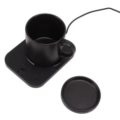 Elektrisk kaffekrusvarmer med intelligent 55℃ konstant opvarmning, USB-drevet drikkevarevarmer med keramisk kop til skrivebord - sort Best
