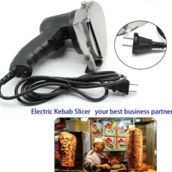 Elektrisk kebabskærer - Håndholdt gyroskniv - 80 W - Justerbar skæretykkelse - Rustfrit stålblad - Med sliber - Rød Outlet