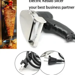 Elektrisk kebabskærer - Håndholdt gyroskniv - 80 W - Justerbar skæretykkelse - Rustfrit stålblad - Med sliber - Rød Outlet