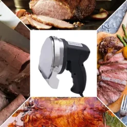 Elektrisk kebabskærer - Håndholdt gyroskniv - 80 W - Justerbar skæretykkelse - Rustfrit stålblad - Med sliber - Rød Outlet