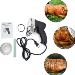 Elektrisk kebabskærer - Håndholdt gyroskniv - 80 W - Justerbar skæretykkelse - Rustfrit stålblad - Med sliber - Rød Outlet