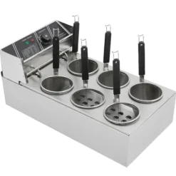 Madlavningsmaskiner>Elektrisk nudelkoger - 6-huls - 2000 W - 20 L - Termostat 60–200 °C - EU-stik - Rustfrit stål - Sølv