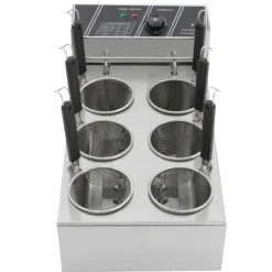 Madlavningsmaskiner>Elektrisk nudelkoger - 6-huls - 2000 W - 20 L - Termostat 60–200 °C - EU-stik - Rustfrit stål - Sølv