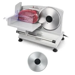 Elektrisk pålægsmaskine - Kødskæremaskine - 150 W - 170 mm Blad - 65–90 o/min - 0–15 mm Justerbar Skivetykkelse - Til Frossent Kød og Brød Outlet