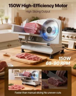 Elektrisk pålægsmaskine - Kødskæremaskine - 150 W - 170 mm Blad - 65–90 o/min - 0–15 mm Justerbar Skivetykkelse - Til Frossent Kød og Brød Outlet