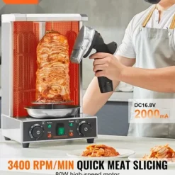 Elektrisk shawarma-kniv, trådløs, til Tyrkisk döner kebab. Effektiv kødskærer med 2 blades. Perfekt til madlavning!