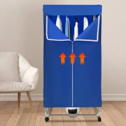 Elektrisk tøjtørrer - Bærbart tørreskab - Touchskærm - 1200–1500 W - PTC-opvarmning - Timer 0–240 min - Bæreevne 30 kg - IPX1 - Blå