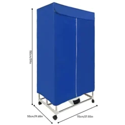 Elektrisk tøjtørrer - Bærbart tørreskab - Touchskærm - 1200–1500 W - PTC-opvarmning - Timer 0–240 min - Bæreevne 30 kg - IPX1 - Blå