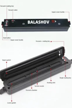Elektrisk vakuumpakker - Bordmodel - 30 cm svejselængde - Undertryk -60 kPa - 80-100 W - EU-stik 220 V - Inkl. 10 poser - Sort Discount