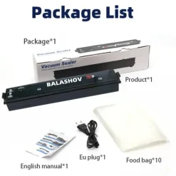 Elektrisk vakuumpakker - Bordmodel - 30 cm svejselængde - Undertryk -60 kPa - 80-100 W - EU-stik 220 V - Inkl. 10 poser - Sort Discount