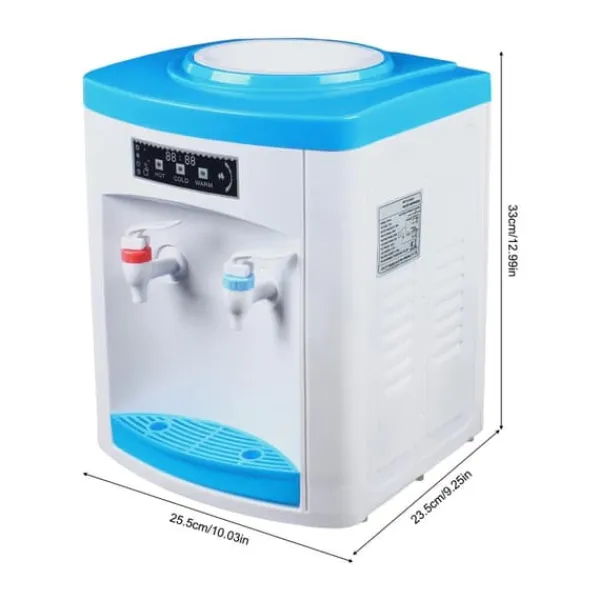 Elektrisk varmt og koldt vand dispenser, 500W opvarmningskraft, 75W kølekapacitet, kompakt design,Hvid og Blå Sale