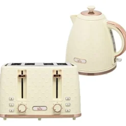 Elkedel & brødrister sæt, 1,7 L, 4 skiver, 7 indstillinger, optøning/opvarmning, auto-sluk, beige Clearance