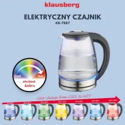 Elkedel med temperaturkontrol, glas, 1,8L, KLAUSBERG KB-7887 Discount