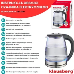 Elkedel med temperaturkontrol, glas, 1,8L, KLAUSBERG KB-7887 Discount