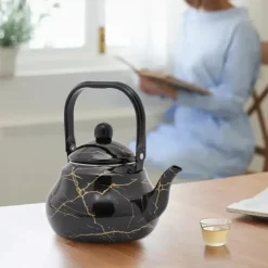 Kaffe- & Tekander>Emaljeret Tekande & Kaffekande - Pæreformet Komfurkande - Kapacitet 2 L - Vintage Stil - Til Gas, El og Keramiske Kogeplader - Sort