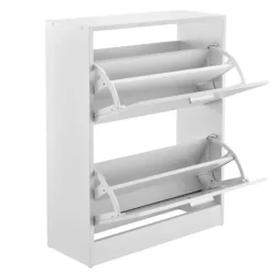 [en.casa] ® Skoskab - 63x24x81cm - 2 skuffer - plads for 12 par sko - hvid Clearance