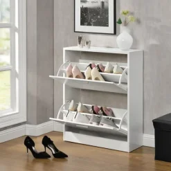 [en.casa] ® Skoskab - 63x24x81cm - 2 skuffer - plads for 12 par sko - hvid Clearance