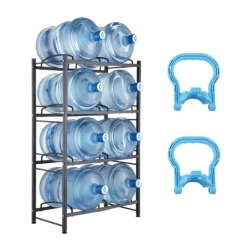 Vandkølere>4-etagers vandkandeholder, dobbelt vandflaskestativ til 8 flasker, sort, stabil og holdbar