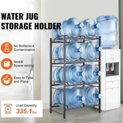 Vandkølere>4-etagers vandkandeholder, dobbelt vandflaskestativ til 8 flasker, sort, stabil og holdbar