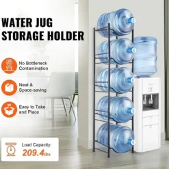 Vandkølere>5-etagers vandkandeholder, enkelttræks vandflaskestativ til 5 flasker, sort, holdbart design, pladsbesparende løsning