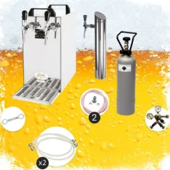 Fadølsanlæg - kontakt 40 2-sidet tør køler, kontinuerlig køler 50 liter/h, inkl. Dispensersøjle, Green Line, KEG 2:Typ G, KEG:NC adapter Clearance