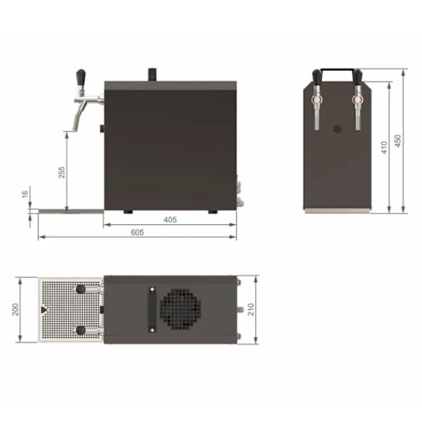 fadølsanlæg STREAM 50 ølkasse, gennemstrømningskøler, 2-linjers tørkøler, op til 55 liter/h - BLACK EDITION, KEG:uden, KEG 2:NC adapter Outlet