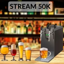 fadølsanlæg STREAM 50K med luftpumpe, ølkasse, gennemstrømningskøler 2-linjers tørkøler , op til 55 liter/h, KEG:5 liters adapter, KEG 2:KeyKeg