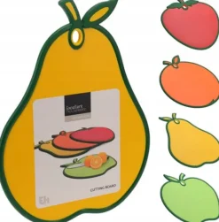 Farverigt køkken skærebræt 30x28x8cm plastik i frugtformer Outlet