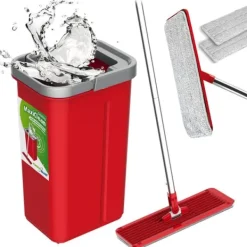 Flad moppe + spand + teleskopstang + 2 x mikrofiberpude 5,7 l gulvrengøring XXL sæt roterende hoved Clearance