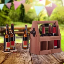 Flaskeholder, Træ, 28x27,5x15 cm, Brun