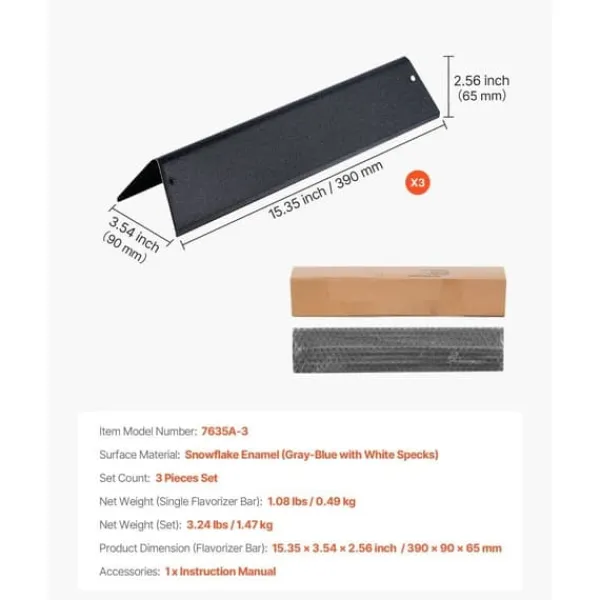 Flavorizer Bars, 39 cm Grilldel, Til Weber Spirit I & II 200-serien, Porcelænsemaljeret Stålplade, 3-Stykke Best