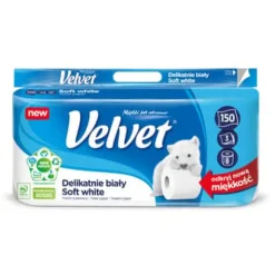 Toiletpapir>Fløjlsblødt hvidt toiletpapir 8 ruller, 3 lag