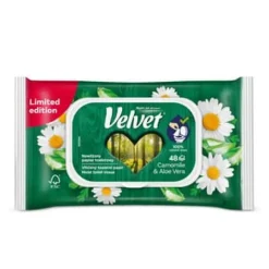 Fløjlsfugtet toiletpapir Kamille og aloe vera 48 stk.