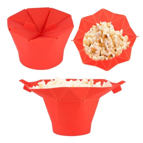 Popcornmaskiner>Foldbar mikrobølgeovn popcornskål DIY silikone popcornmaskine maskine køkkenredskab rød