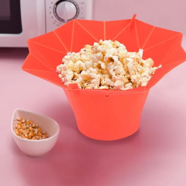 Popcornmaskiner>Foldbar mikrobølgeovn popcornskål DIY silikone popcornmaskine maskine køkkenredskab rød