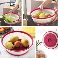 Foldbart Mikrobølgeovnsdæksel Afløbskurv Frugt Grøntsagskurv Maddæksel Discount